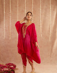 Roshan Gulab Kaftan Set With Tulip Pants And Potli Bag - Set Of 3