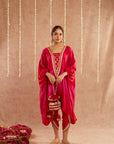 Roshan Gulab Kaftan Set With Tulip Pants And Potli Bag - Set Of 3