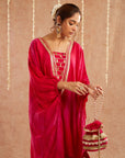 Roshan Gulab Kaftan Set With Tulip Pants And Potli Bag - Set Of 3