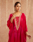 Roshan Gulab Kaftan Set With Tulip Pants And Potli Bag - Set Of 3