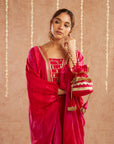 Roshan Gulab Kaftan Set With Tulip Pants And Potli Bag - Set Of 3
