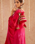 Roshan Gulab Kaftan Set With Tulip Pants And Potli Bag - Set Of 3