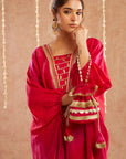 Roshan Gulab Kaftan Set With Tulip Pants And Potli Bag - Set Of 3