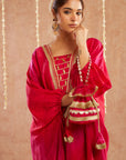 Roshan Gulab Kaftan Set With Tulip Pants And Potli Bag - Set Of 3