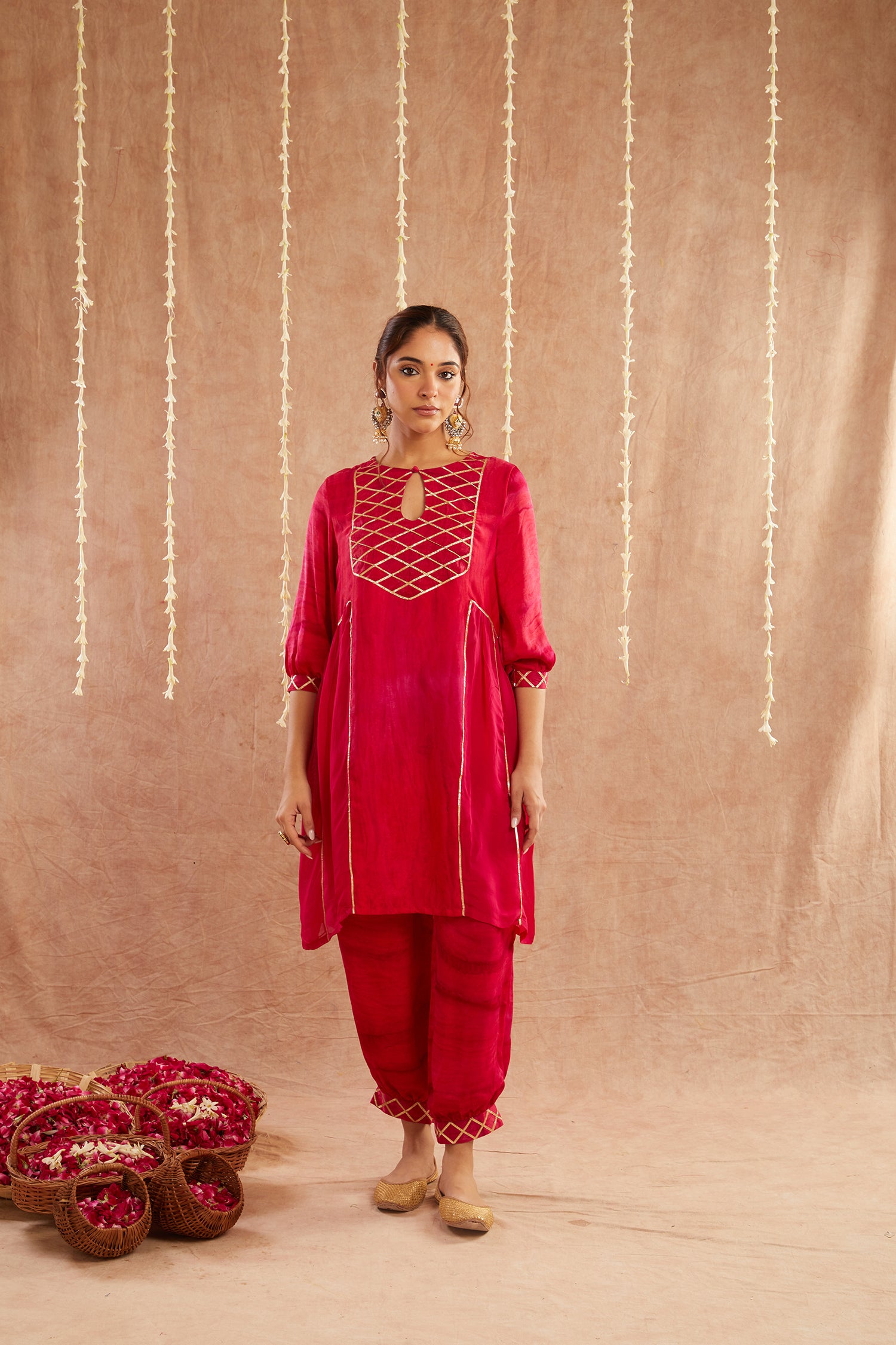 Noor-E-Gul Kurta Set With Dhoti Pants And Potli Bag - Set Of 3