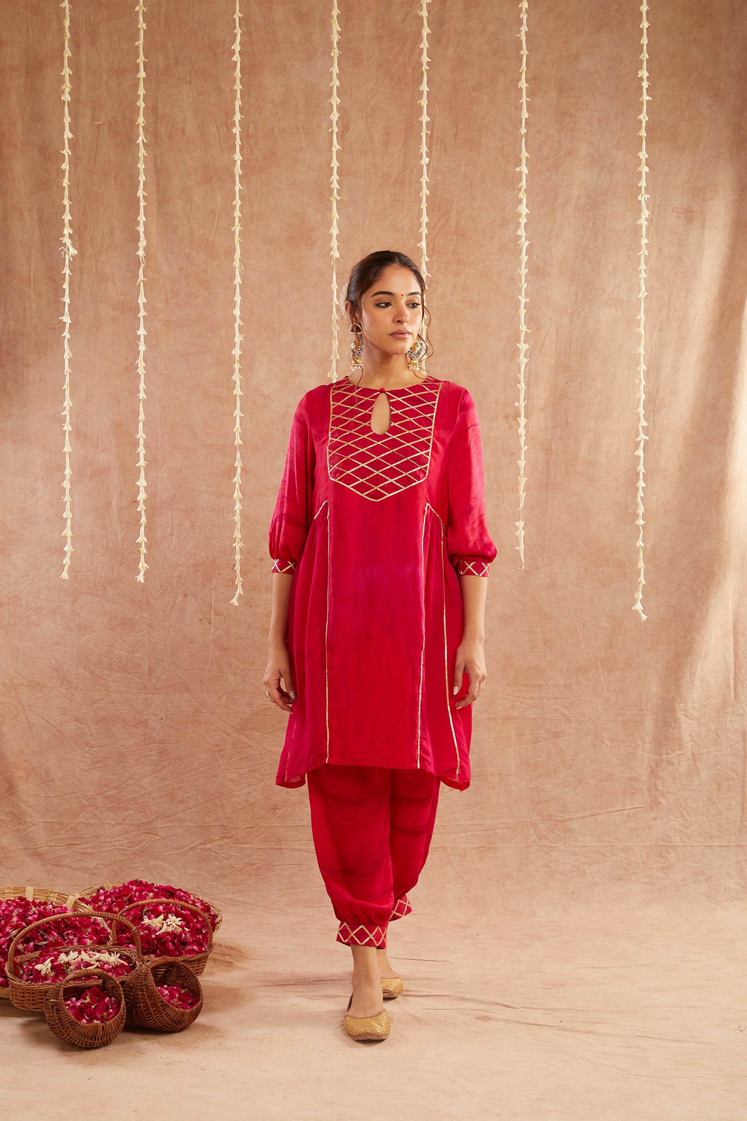 Noor-E-Gul Kurta Set With Dhoti Pants And Potli Bag - Set Of 3