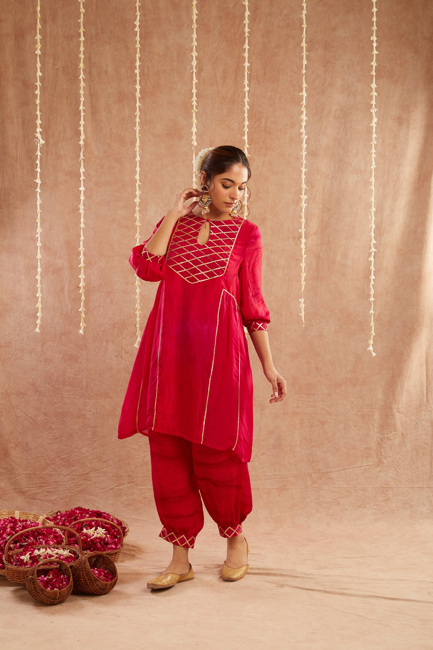 Noor-E-Gul Suit Set With Dhoti Pants And Potli Bag - Set Of 4