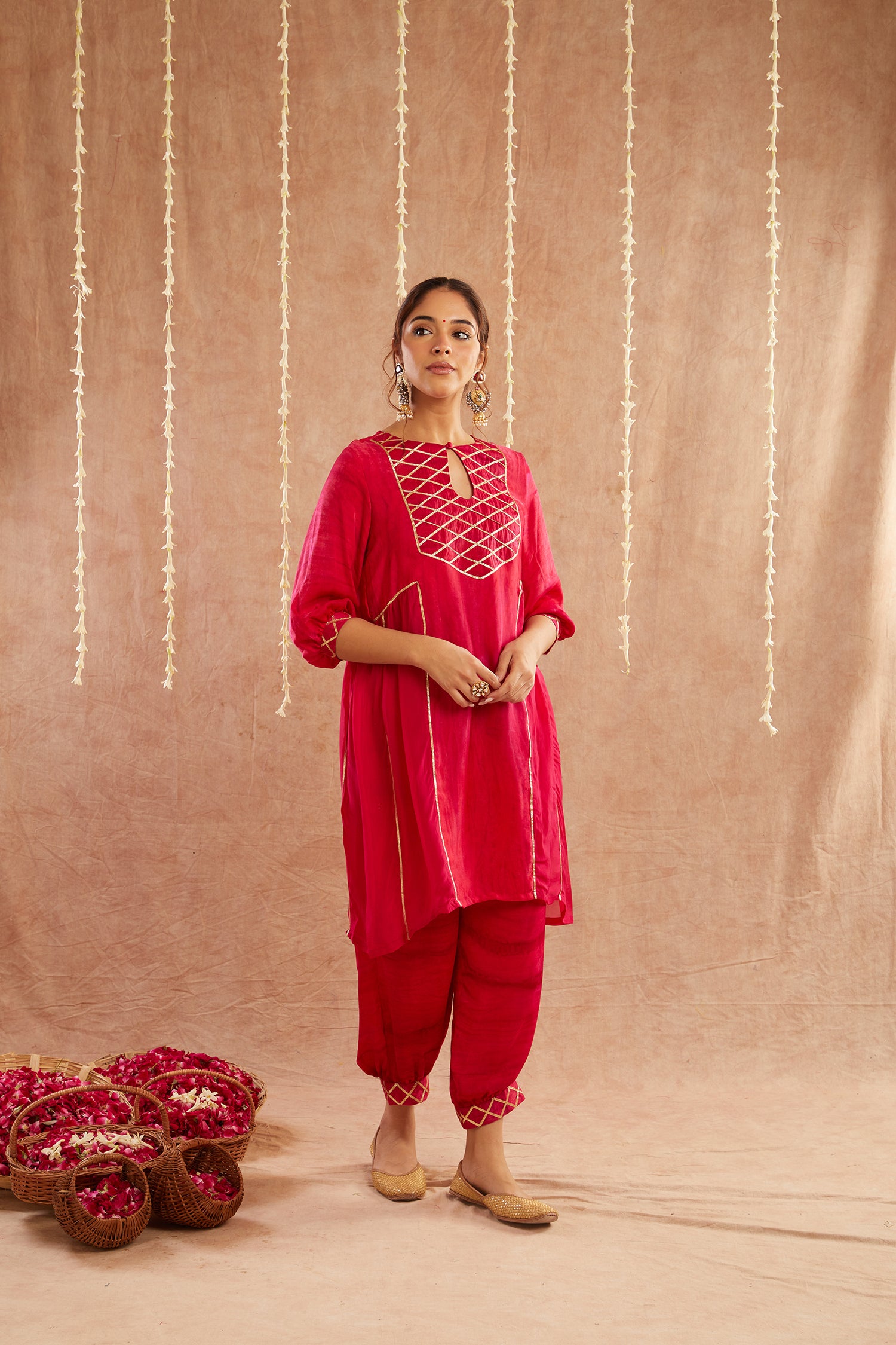 Noor-E-Gul Kurta Set With Dhoti Pants And Potli Bag - Set Of 3