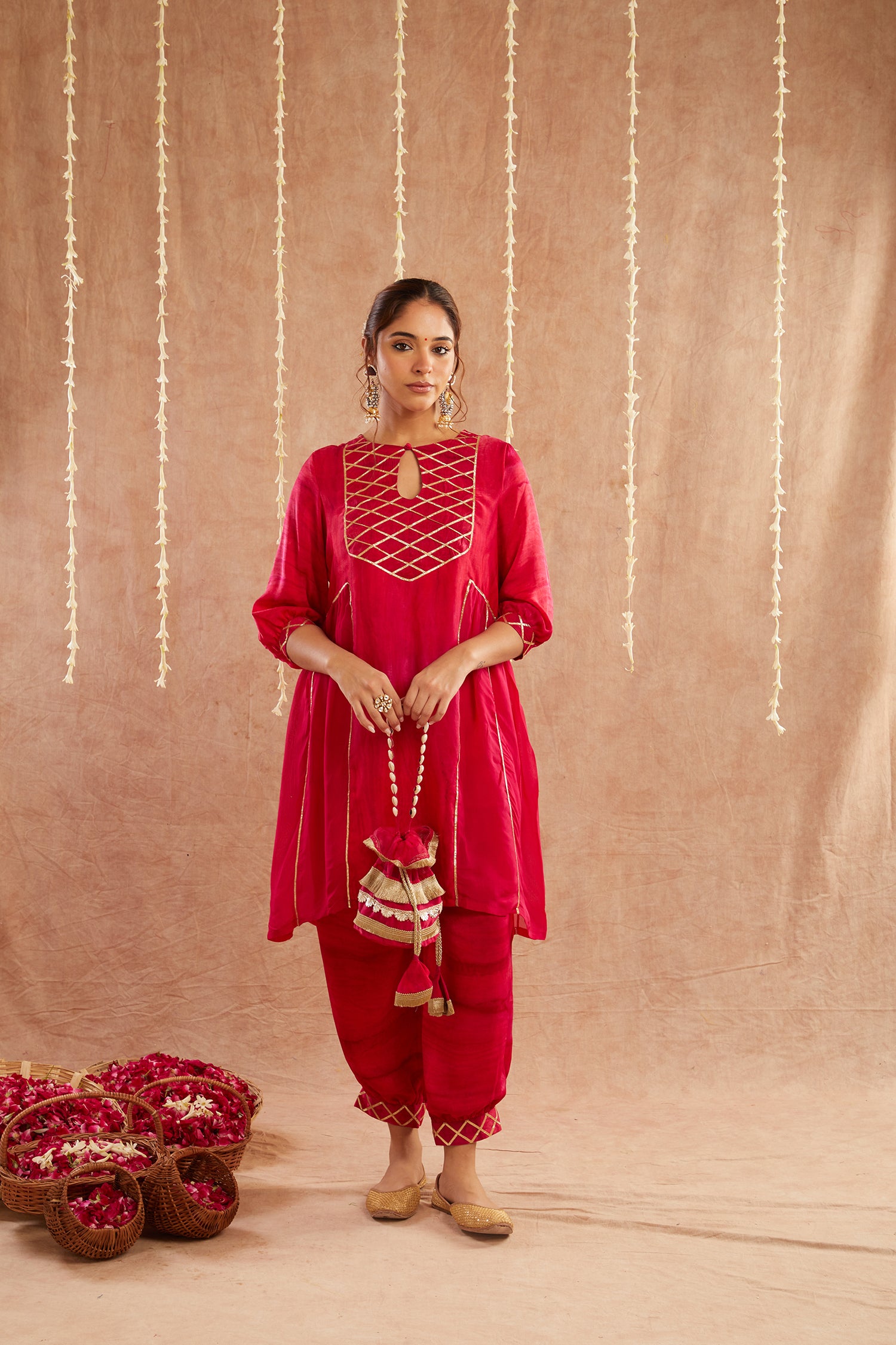 Noor-E-Gul Suit Set With Dhoti Pants And Potli Bag - Set Of 4