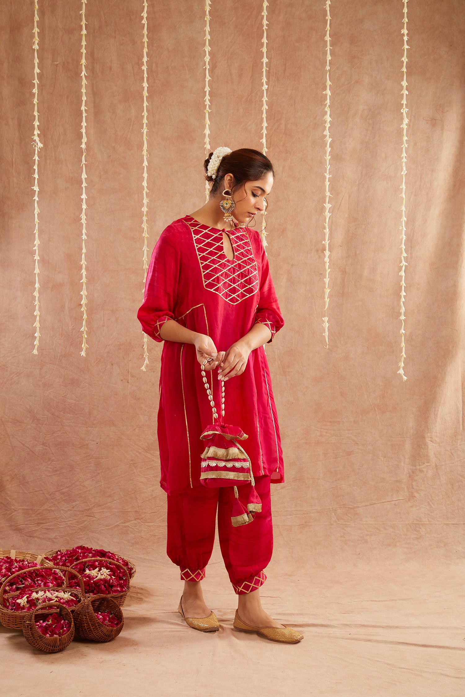 Noor-E-Gul Suit Set With Dhoti Pants And Potli Bag - Set Of 4