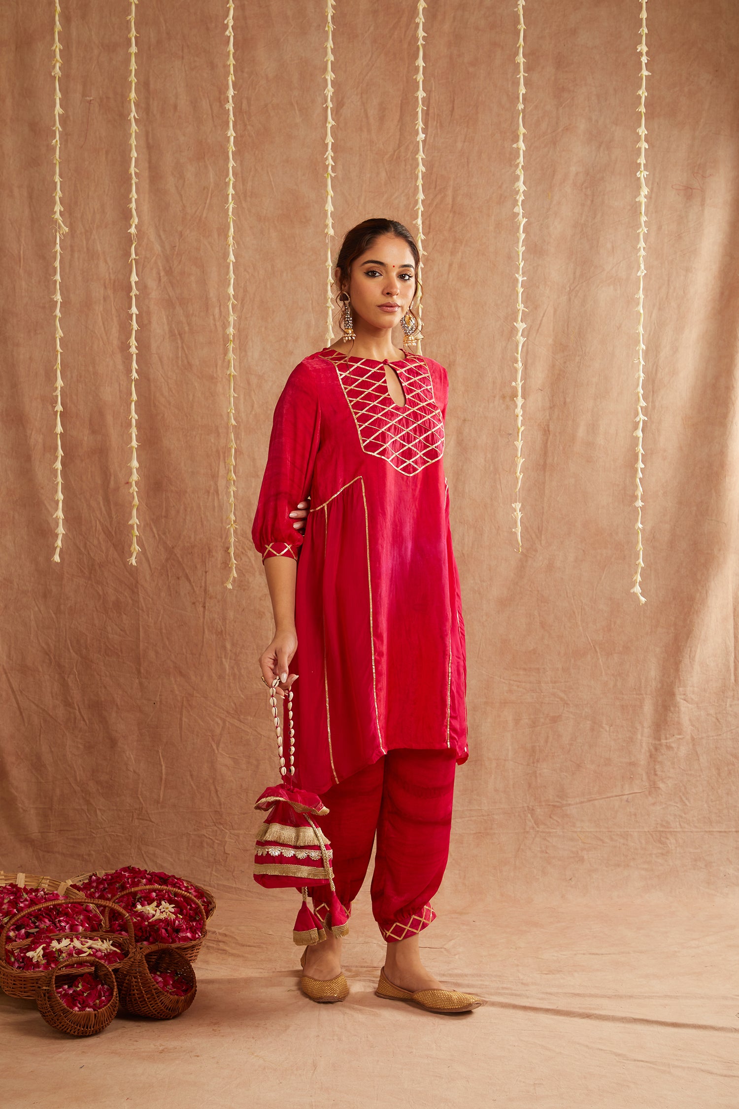 Noor-E-Gul Suit Set With Dhoti Pants And Potli Bag - Set Of 4