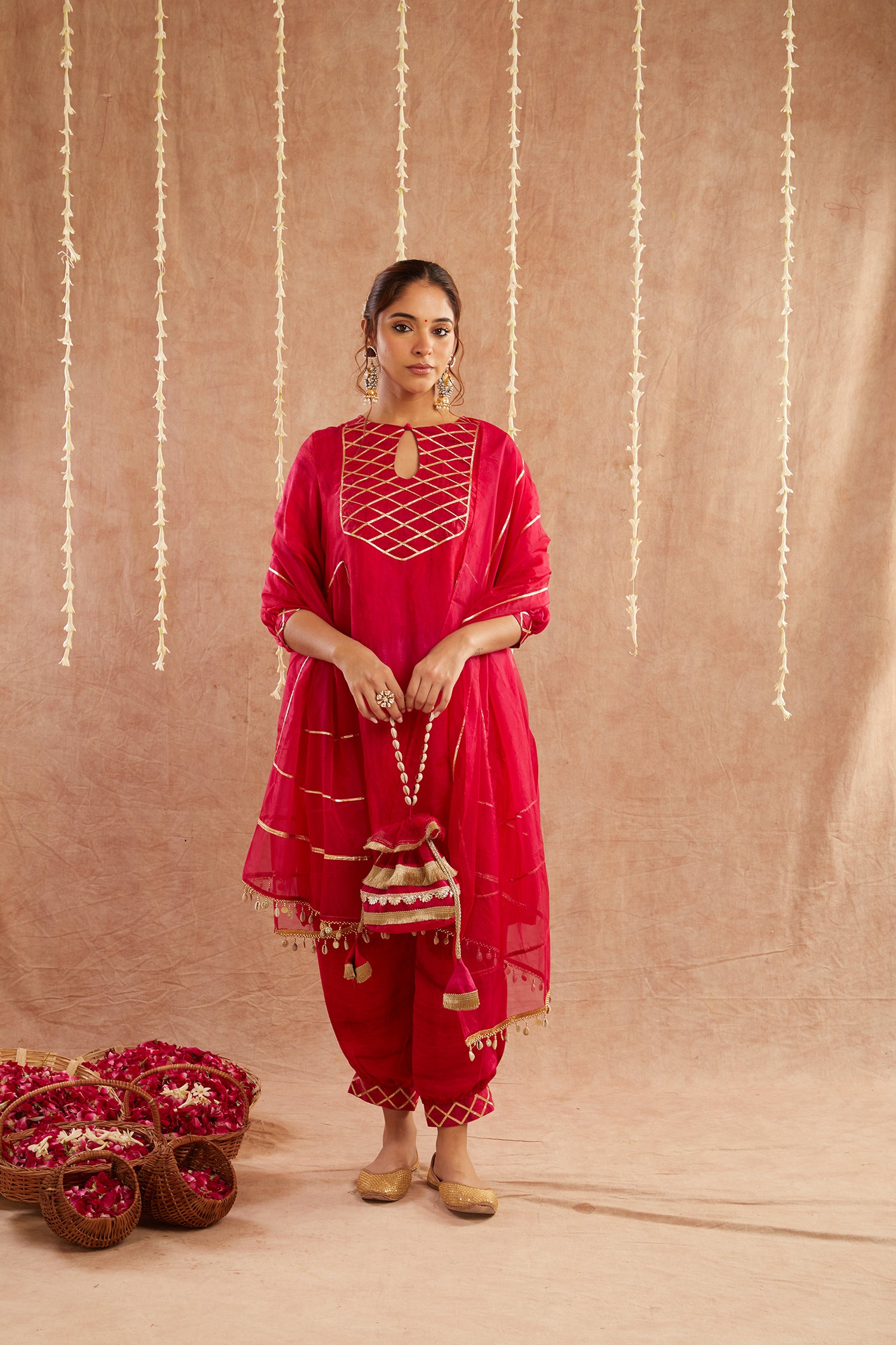 Noor-E-Gul Suit Set With Dhoti Pants And Potli Bag - Set Of 4