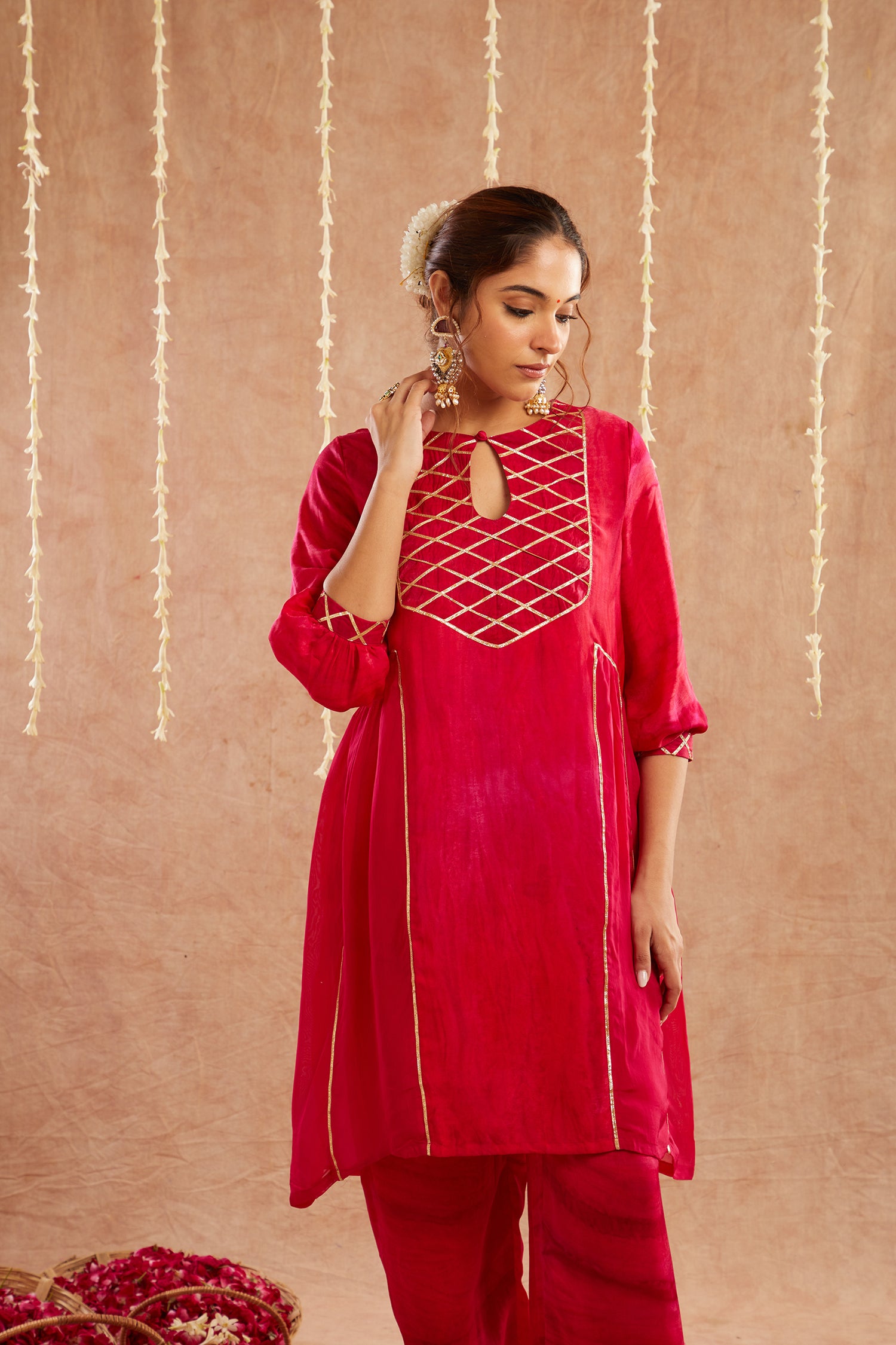 Noor-E-Gul Kurta Set With Dhoti Pants And Potli Bag - Set Of 3