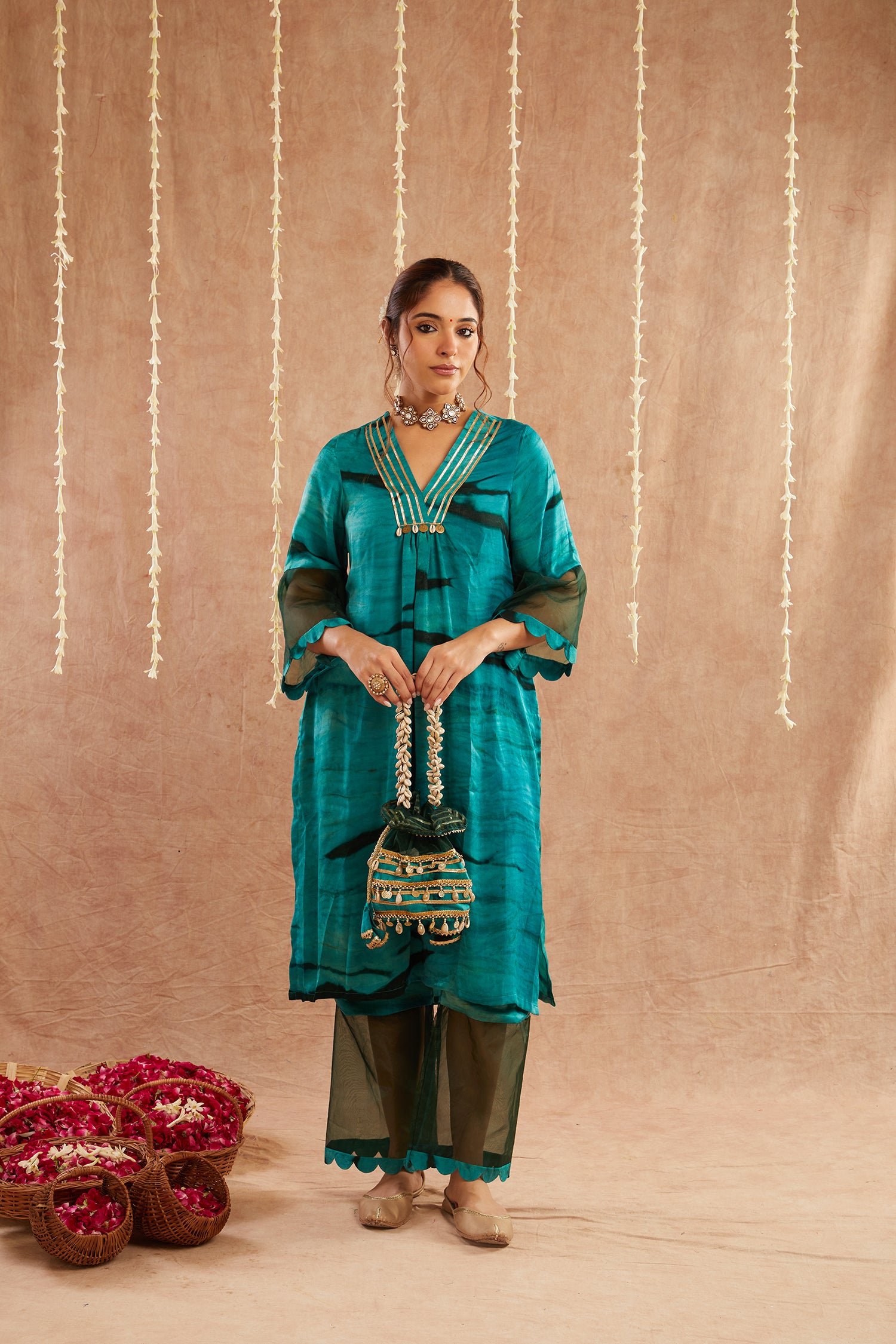 Jashn-E-Phirozi Suit Set With Pants And Potli Bag - Set Of 3