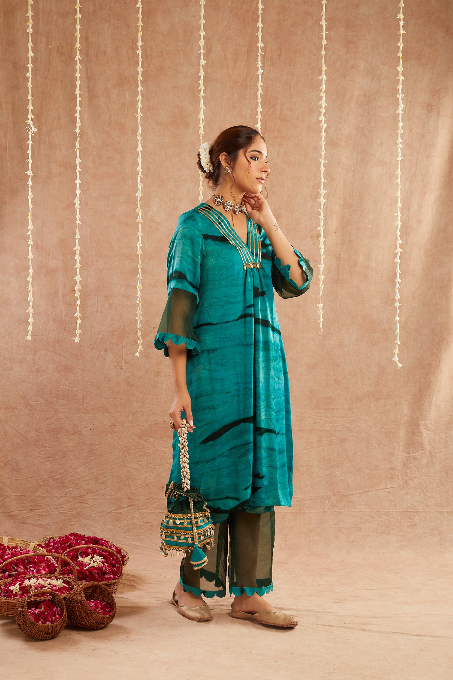 Jashn-E-Phirozi Suit Set With Pants And Potli Bag - Set Of 3