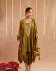 Heer Hara Kaftan Set With Tulip Pants And Potli Bag - Set Of 3