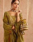 Heer Hara Kaftan Set With Tulip Pants And Potli Bag - Set Of 3
