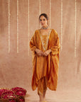 Genda Kaftan Set With Tulip Pants And Potli Bag - Set Of 3