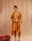 Genda Kaftan Set With Tulip Pants And Potli Bag - Set Of 3