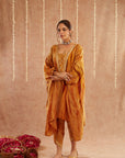 Genda Kaftan Set With Tulip Pants And Potli Bag - Set Of 3