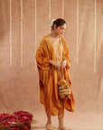 Genda Kaftan Set With Tulip Pants And Potli Bag - Set Of 3