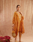 Genda Kaftan Set With Tulip Pants And Potli Bag - Set Of 3