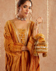 Genda Kaftan Set With Tulip Pants And Potli Bag - Set Of 3
