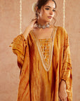 Genda Kaftan Set With Tulip Pants And Potli Bag - Set Of 3