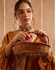 Genda Kaftan Set With Tulip Pants And Potli Bag - Set Of 3