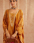 Genda Kaftan Set With Tulip Pants And Potli Bag - Set Of 3