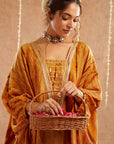 Genda Kaftan Set With Tulip Pants And Potli Bag - Set Of 3