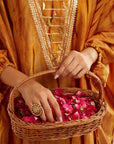 Genda Kaftan Set With Tulip Pants And Potli Bag - Set Of 3