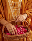 Genda Kaftan Set With Tulip Pants And Potli Bag - Set Of 3