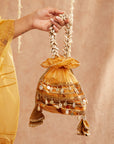 Sunehri Shab Suit Set With Pants And Potli Bag - Set Of 4