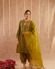 Mehendi Mehboob Suit Set With Dhoti Pants And Potli Bag - Set Of 4