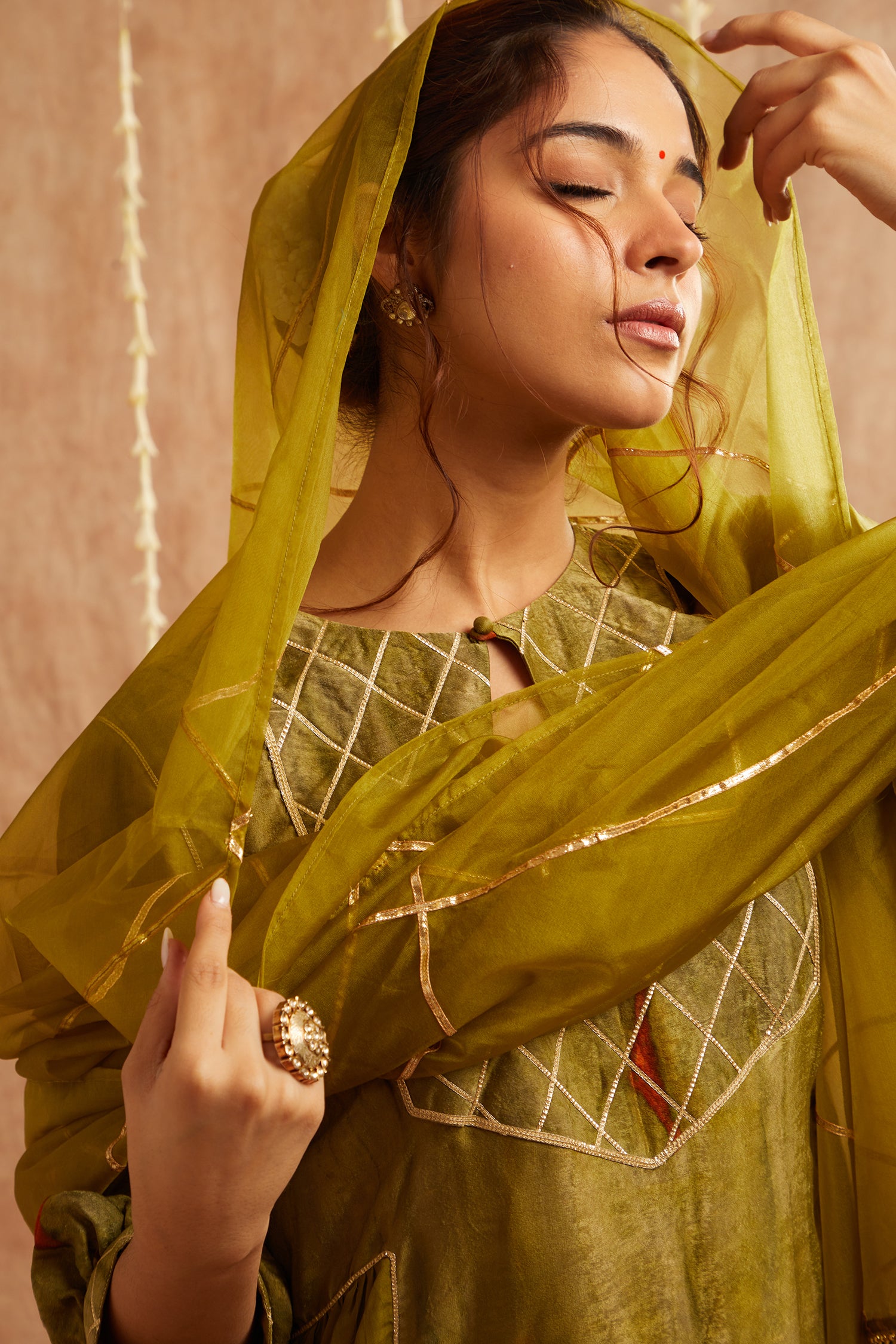 Mehendi Mehboob Suit Set With Dhoti Pants And Potli Bag - Set Of 4