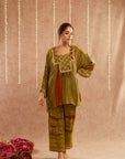 Mehendi Co-Ord Set With Pants And Potli Bag - Set Of 3