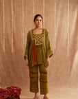 Mehendi Co-Ord Set With Pants And Potli Bag - Set Of 3