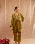 Mehendi Co-Ord Set With Pants And Potli Bag - Set Of 3