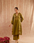 Mehendi Mahtab Kurta Set With Pants And Potli Bag - Set Of 3