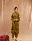 Mehendi Mahtab Kurta Set With Pants And Potli Bag - Set Of 3