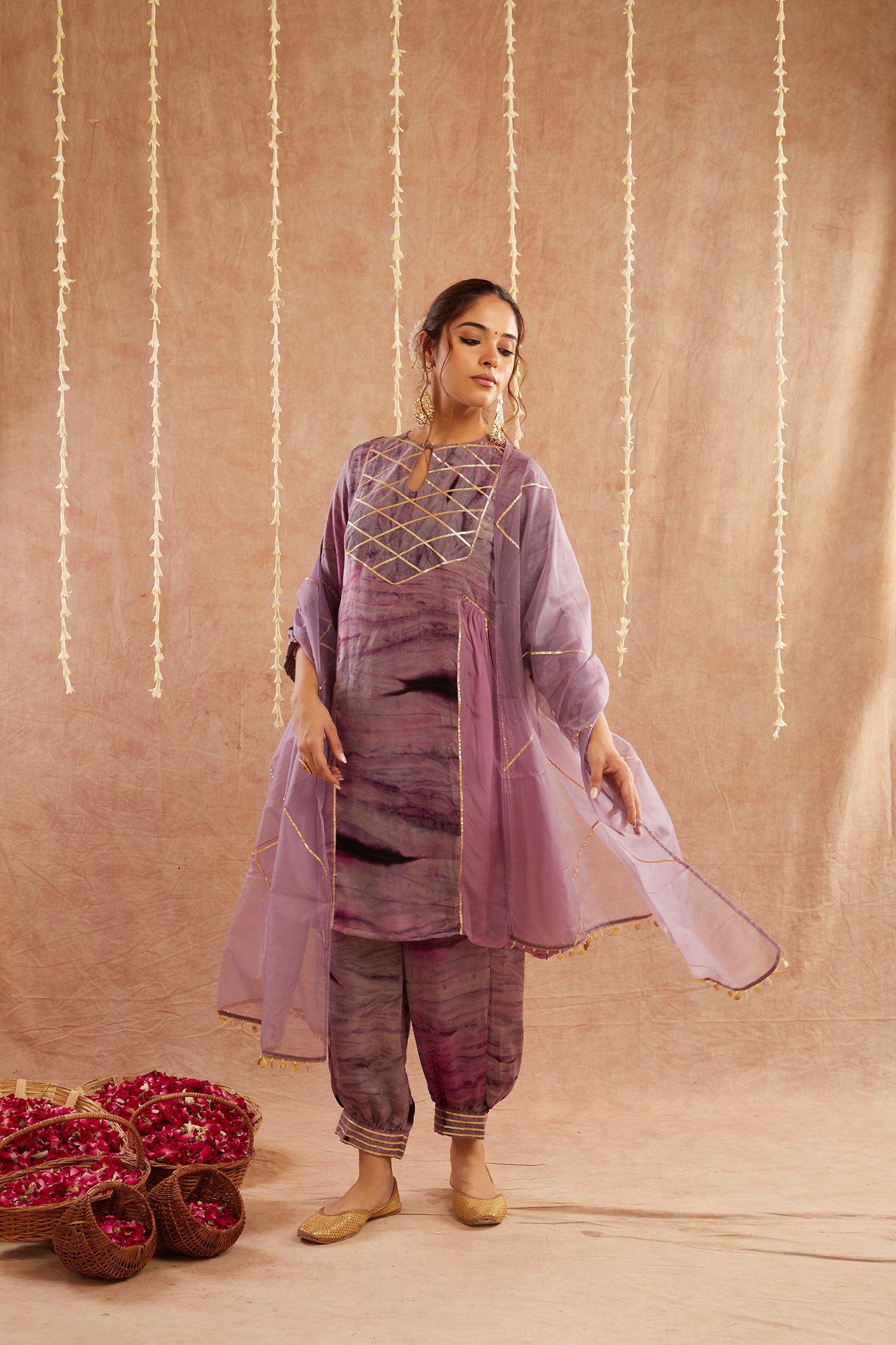 Jamuni Jalwa Suit Set With Dhoti Pants And Potli Bag - Set Of 4