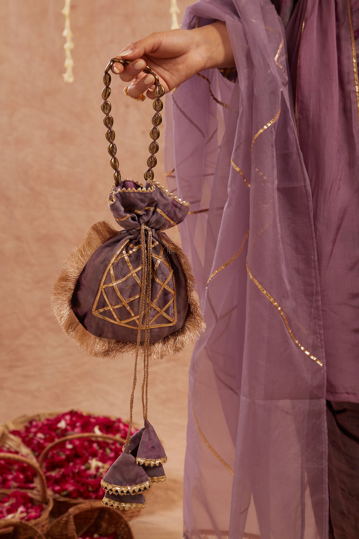 Jamni Kurta Set With Pant And Potli Bag - Set Of 3