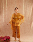 Haldi Organza Kaftan Set With Pants And Potli Bag - Set Of 3