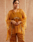 Haldi Organza Kaftan Set With Pants And Potli Bag - Set Of 3