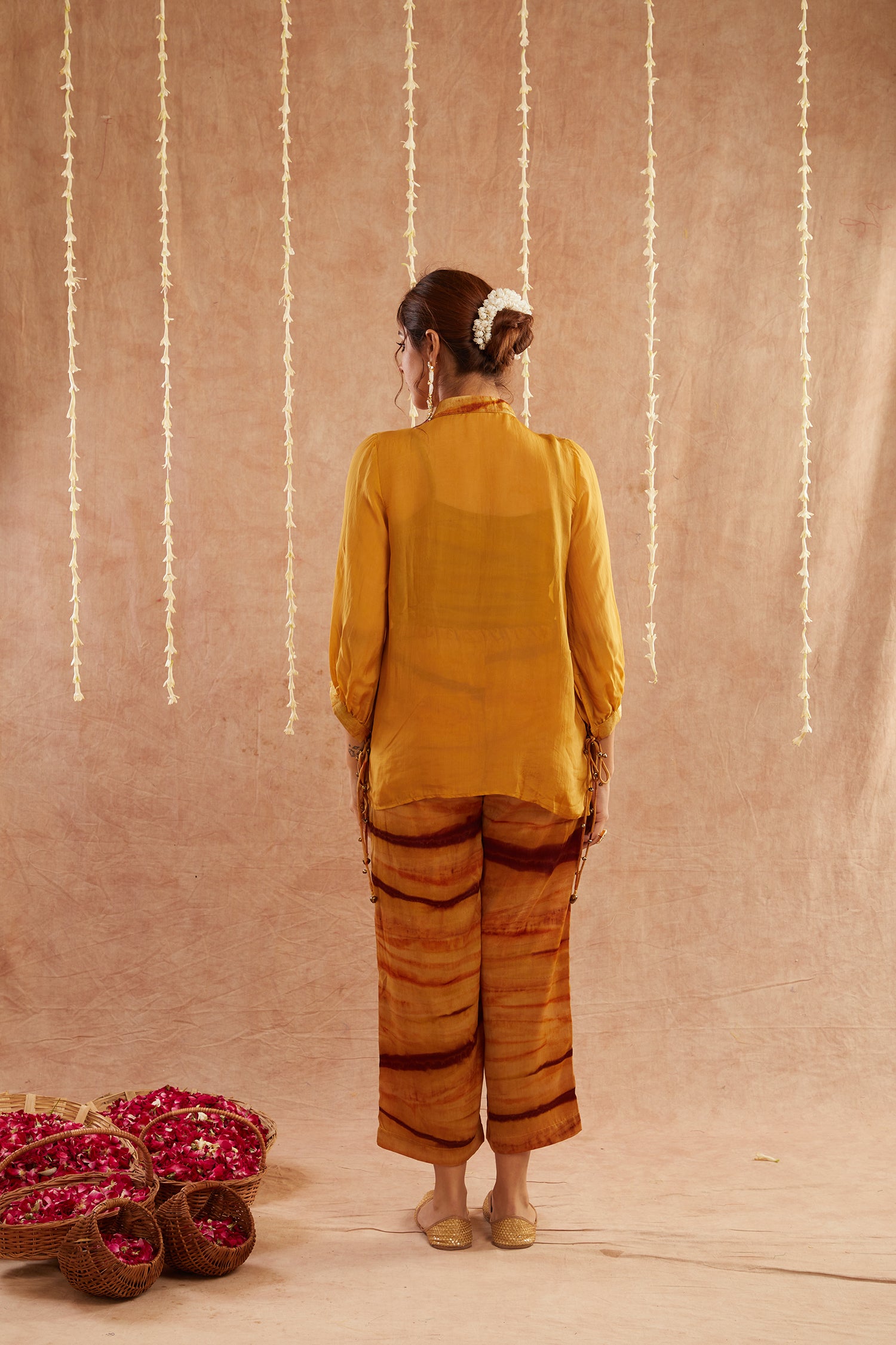 Haldi Georgette Organza Top With Pants Set Of 2