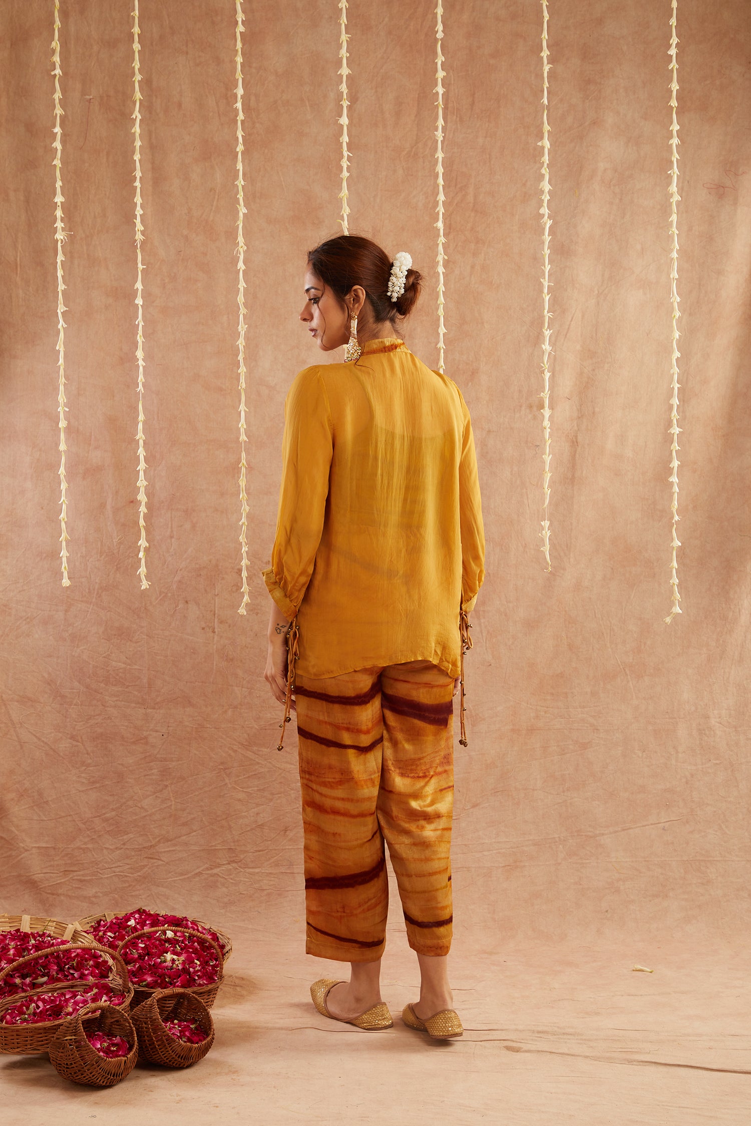 Haldi Georgette Organza Top With Pants Set Of 2