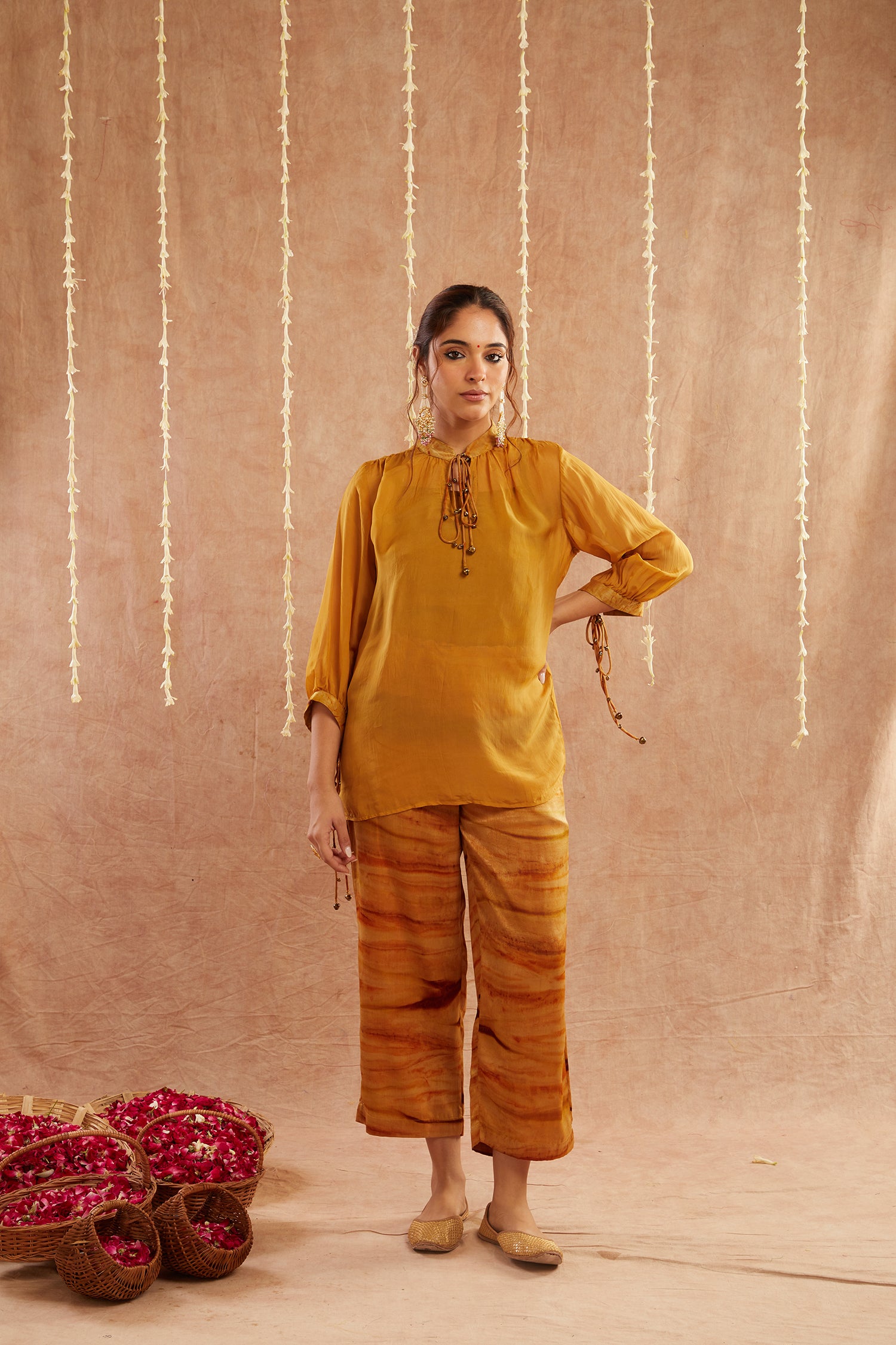 Haldi Georgette Organza Top With Pants Set Of 2