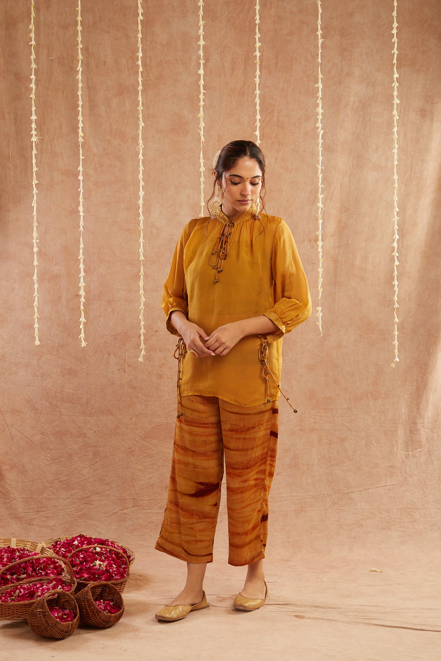 Haldi Georgette Organza Top With Pants Set Of 2