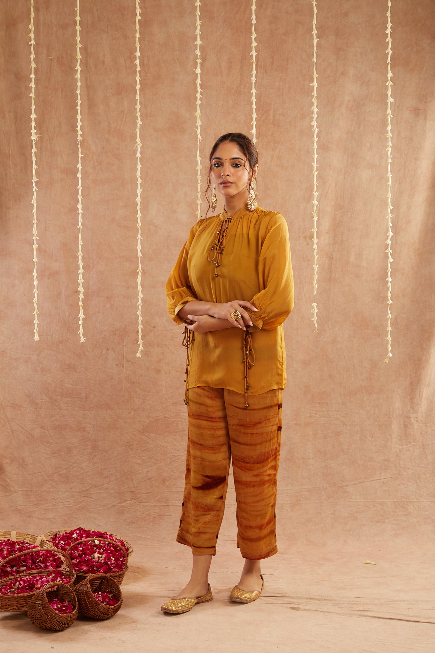 Haldi Georgette Organza Top With Pants Set Of 2